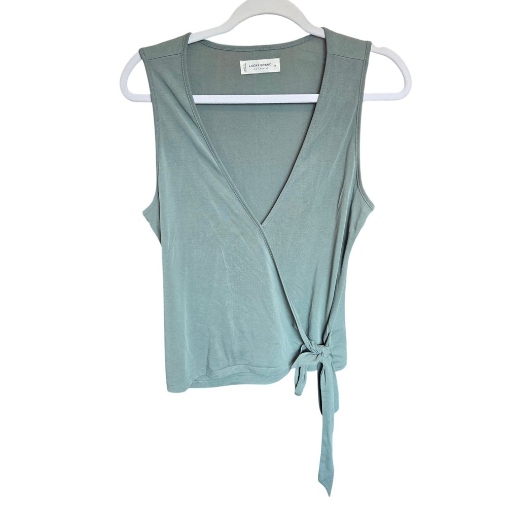 Lucky Brand Tank Top  Blouse Sage Green Surplice Wrap‎ Medium Minimalist Earthy
